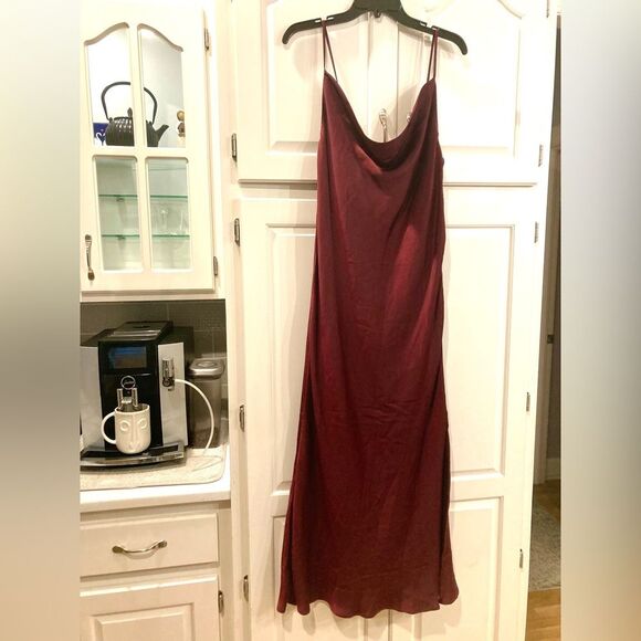 RESET by Jane Florence Satin Burgundy Cowl Neck Cami Slip Dress Size Large - Picture 5 of 16